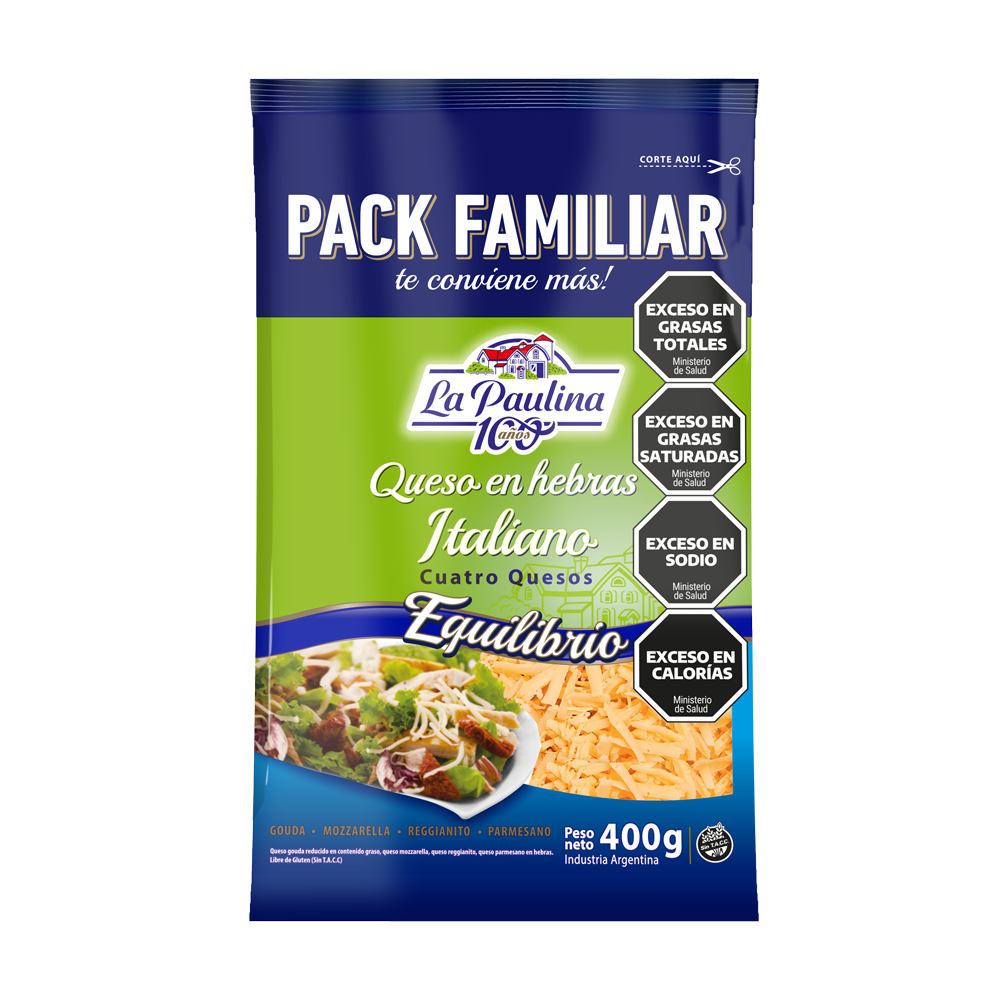 Queso Hebras Italiano Light La Paulina Paquete x500 g